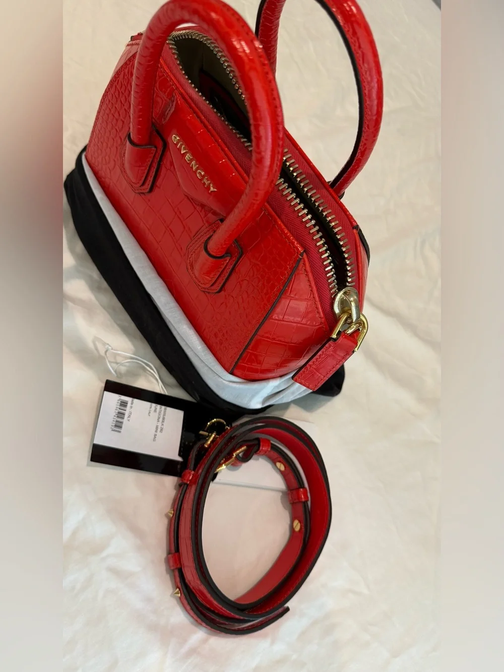Givenchy Red Orange Croc-Embossed Antigona Mini Satchel